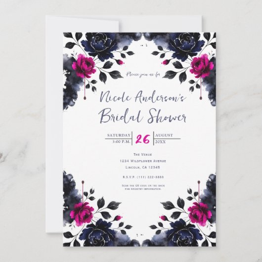 Invitation Aquarelle couleur rose rose bleu rose (Devant)