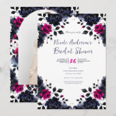 Invitation Aquarelle couleur rose rose bleu rose (Devant / Derrière)