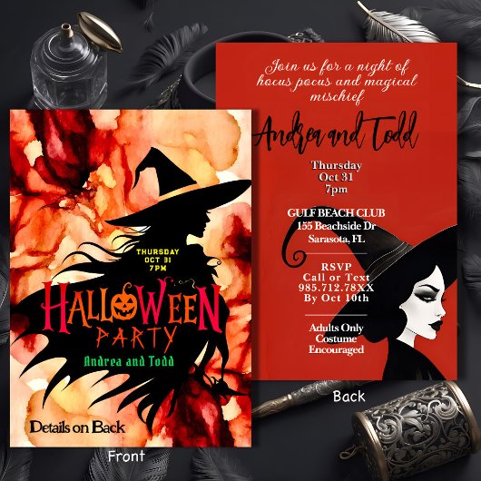 Invitation Aquarelle couleur Silhouette couleur Halloween