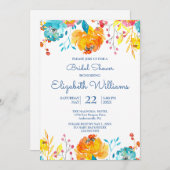 Invitation Aquarelle couleur vive Fête des mariées florale (Devant / Derrière)