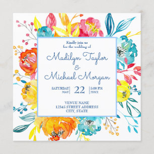 Invitation Aquarelle couleur vive Mariage floral