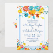 Invitation Aquarelle couleur vive Mariage floral (Devant / Derrière)