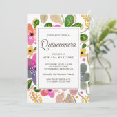 Invitation Aquarelle couleur vive Quinceanera florale (Debout devant)