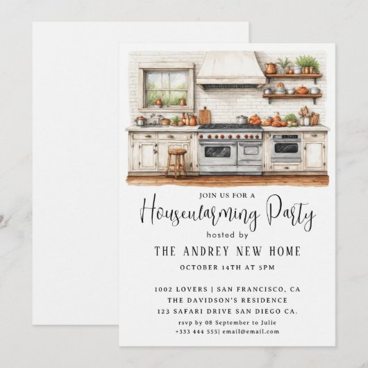 Invitation Aquarelle Country Kitchen (Devant / Derrière)