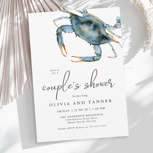 Invitation Aquarelle Couple de crabe bleu douche