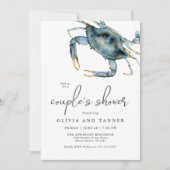 Invitation Aquarelle Couple de crabe bleu douche (Devant)