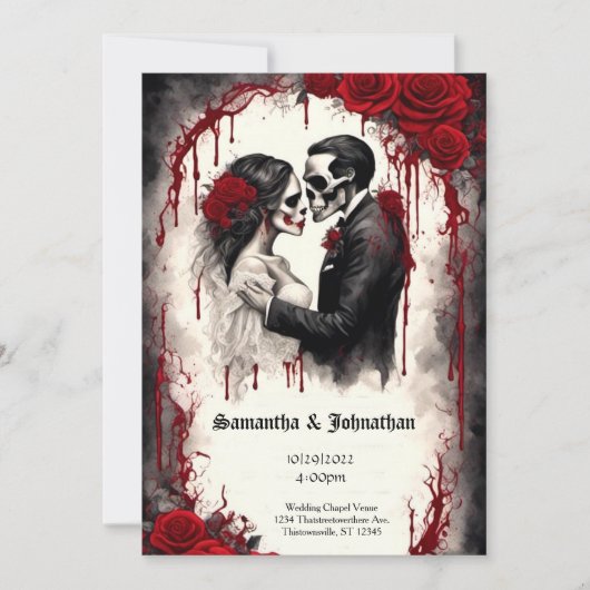 Invitation Aquarelle Couple et Rose Goth Mariage (Devant)