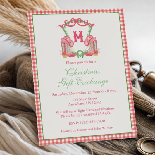 Invitation Aquarelle Cowboy Botte Monogram Crest Party