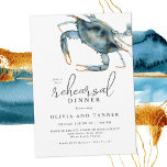 Invitation Aquarelle Crabe Bleu Dîner de répétition de fruits<br><div class="desc">Idéal pour un dîner de répétition mariage le long de la côte, ce design présente un crabe bleu dans le coin supérieur aux aquarelles vives. Le jumelage de texte d'invitation est moderne avec une élégance décontractée qui est à la fois de bon goût et hospitalier. Personnalisez le modèle de texte...</div>