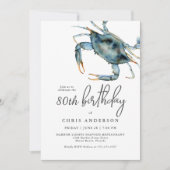 Invitation Aquarelle Crabe bleu Fruits de mer 80e anniversair (Devant)