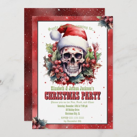 Invitation Aquarelle crâne de Noël (Devant / Derrière)