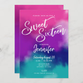 Invitation Aquarelle cravate-colorant rose pourpre doux 16 An (Devant / Derrière)