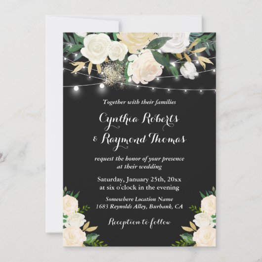 Invitation Aquarelle Crème d'ivoire Floral String Mariage (Devant)