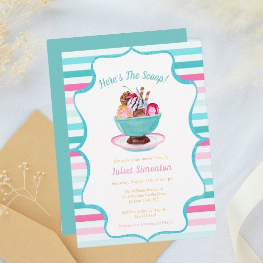Invitation Aquarelle Crème glacée Baby shower Sundae