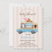 Invitation Aquarelle Crème glacée Camion Baby shower rayé (Devant)