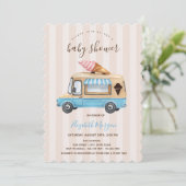 Invitation Aquarelle Crème glacée Camion Baby shower rayé (Debout devant)