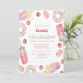 Invitation Aquarelle Crème glacée, Donuts Sweets Anniversaire (Debout devant)