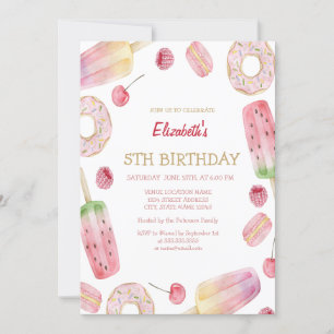 Invitation Aquarelle Crème glacée, Donuts Sweets Anniversaire