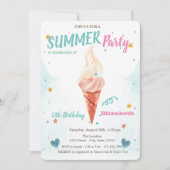 Invitation Aquarelle Crème glacée Étoiles Anniversaire d'été (Devant)