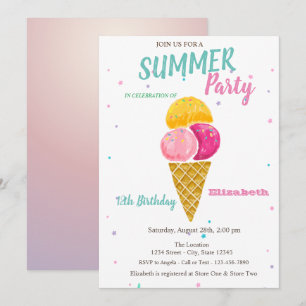 Invitation Aquarelle Crème glacée Étoiles Fête d'été