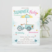 Invitation Aquarelle Crème glacée Vélo Étoiles Anniversaire (Debout devant)