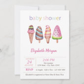Invitation Aquarelle Crèmes glacées Baby shower des points (Devant)
