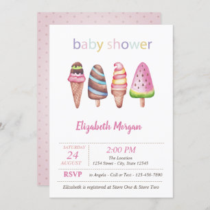 Invitation Aquarelle Crèmes glacées Baby shower des points