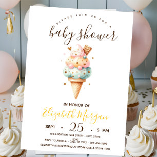 Invitation Aquarelle Crèmes glacées, Baby shower rayures jaun