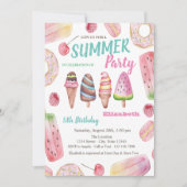 Invitation Aquarelle Crèmes glacées, Donuts fête d'anniversai (Devant)