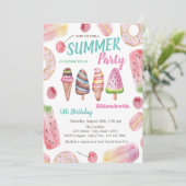 Invitation Aquarelle Crèmes glacées, Donuts fête d'anniversai (Debout devant)