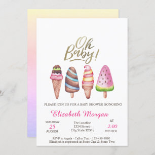 Invitation Aquarelle Crèmes glacées Oh Baby Baby shower d'été