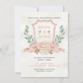 Invitation Aquarelle Crest Bébé Douche rose (Devant)