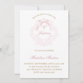 Invitation aquarelle crête rose petit arc Baptême (Dos)