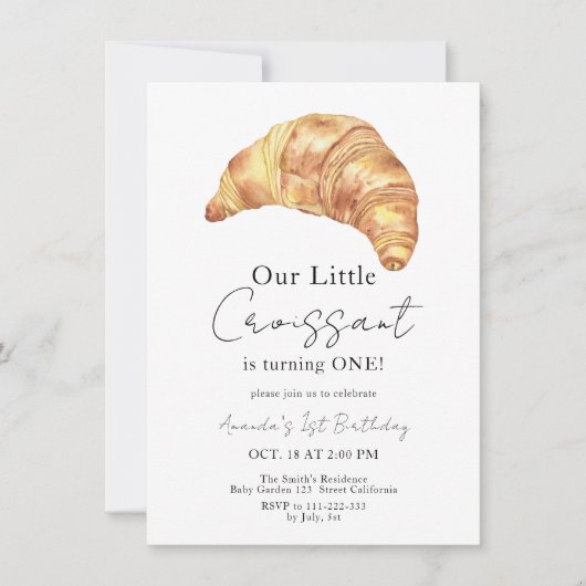 Invitation Aquarelle Croissant 1er Anniversaire (Devant)