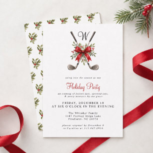 Invitation Aquarelle Croix de Clubs de Golf Monogramme Noël