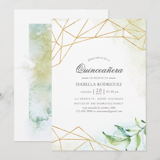 Invitation Aquarelle Crystal Quinceañera (Devant / Derrière)