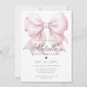 Invitation Aquarelle customisée Dusty Rose Bow 1er anniversai (Devant)