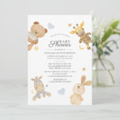 Invitation Aquarelle Cute Animaux Baby shower moderne (Debout devant)