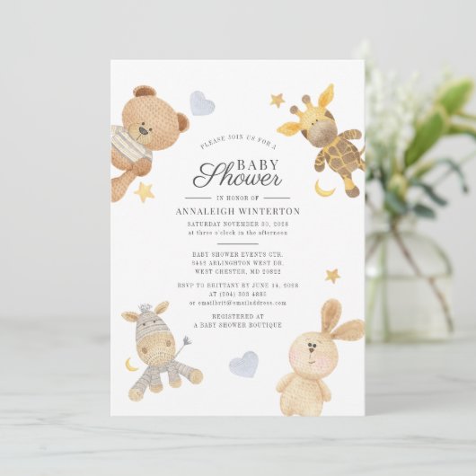 Invitation Aquarelle Cute Animaux Baby shower moderne (Debout devant)