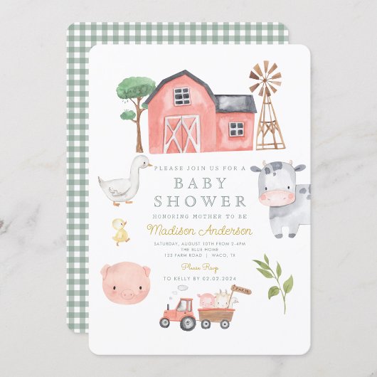 Invitation Aquarelle Cute Animaux de ferme Barnyard Baby show