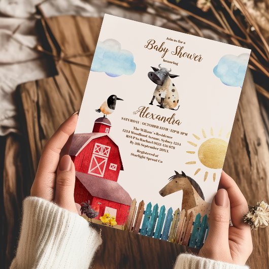 Invitation Aquarelle Cute Animaux de ferme Barnyard Baby show