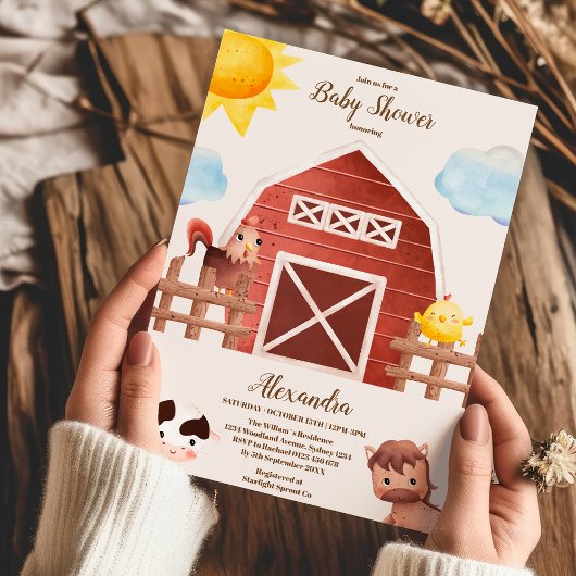 Invitation Aquarelle Cute Animaux de ferme Barnyard Baby show