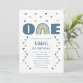 Invitation Aquarelle Cute Boho Arc en ciel Anniversaire Bleu (Debout devant)