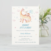 Invitation Aquarelle Cute Boy Dinosaur Rawr Baby shower (Debout devant)