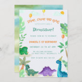 Invitation Aquarelle Cute Dinosaur 1er anniversaire Invitatio (Devant / Derrière)