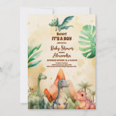 Invitation Aquarelle Cute Dinosaur Baby shower Garçon de verd (Devant)