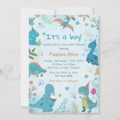 Invitation Aquarelle Cute Dinosaur Boy Baby shower (Devant)