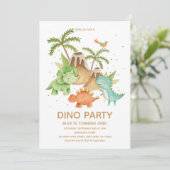 Invitation Aquarelle Cute Dinosaur fête d'anniversaire (Debout devant)