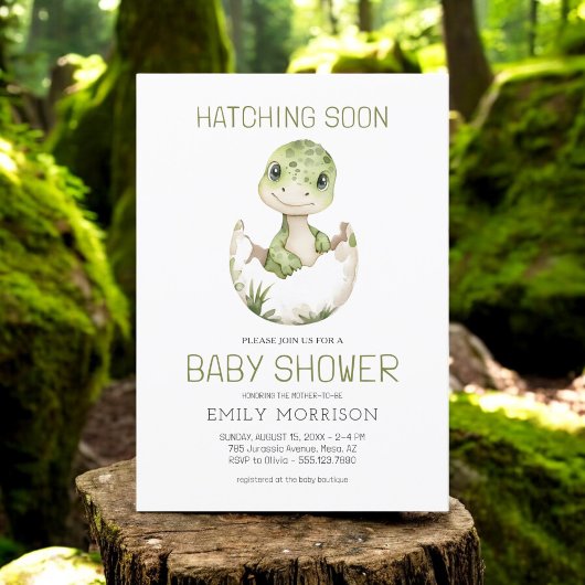 Invitation Aquarelle Cute Dinosaur Hatching Bientôt Baby show