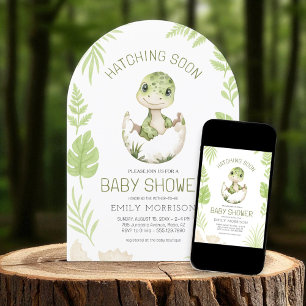 Invitation Aquarelle Cute Dinosaur Hatching Bientôt Baby show